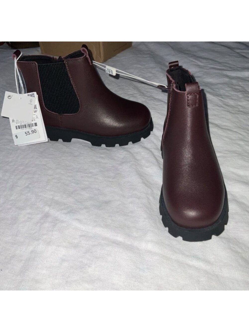 NWT Zara girl leather boots bootie dark red 27 SZ10-10.5